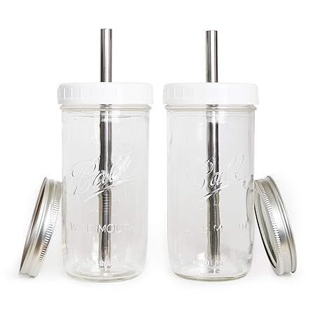 Reusable Boba Bubble Smoothie Cups with 2 Lids and metal Reusable Straw (2-pack, 24oz each) | Amazon (US)
