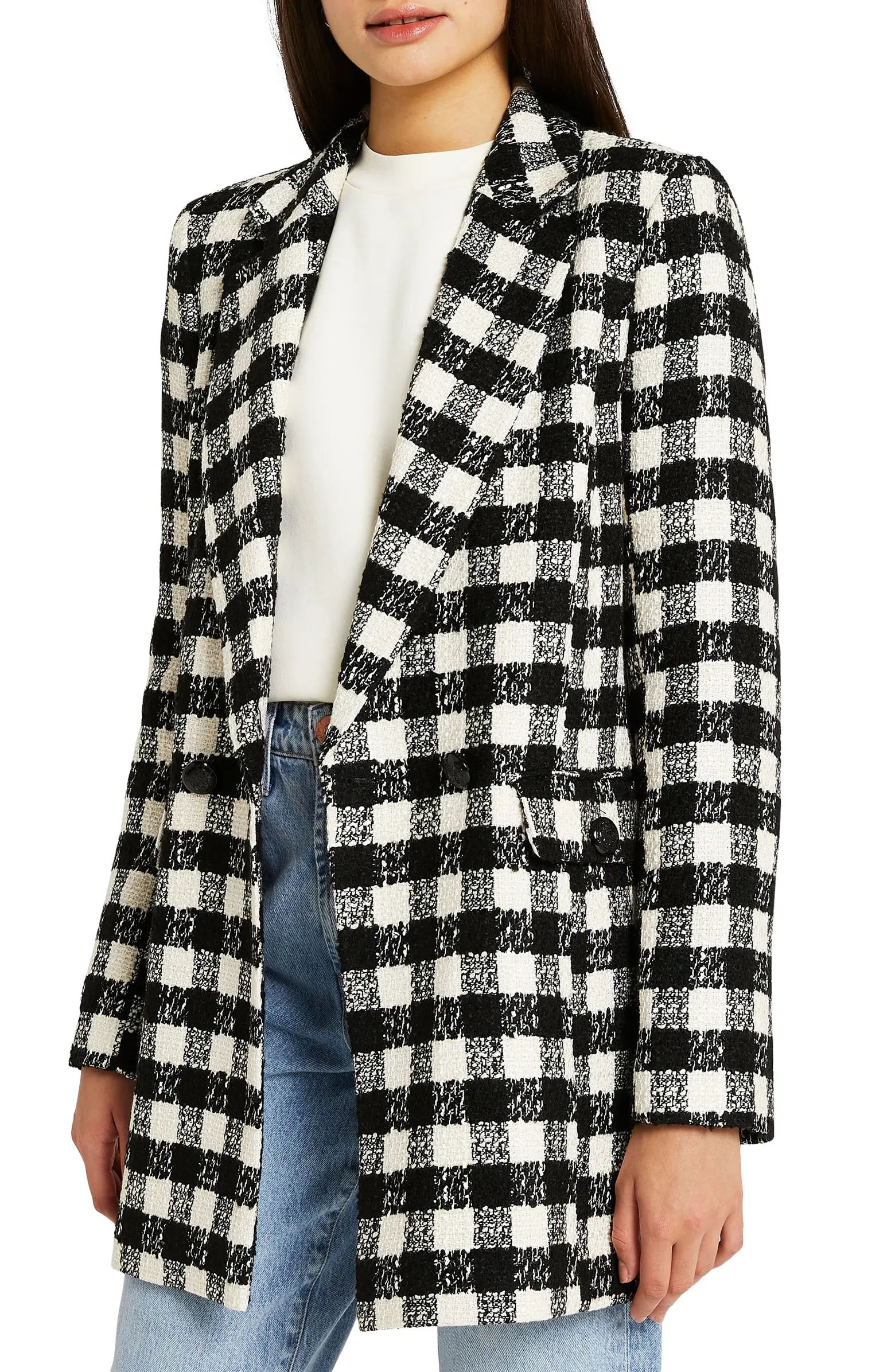 River Island Check Tweed Double Breasted Blazer | Nordstrom | Nordstrom