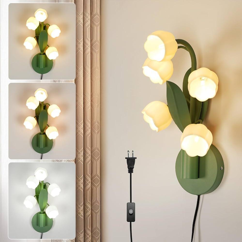 Vintage Plug in Wall Sconce, Cute Lily of Valley Wall Lamp 3 Color Temperatures Flower Wall Light... | Amazon (CA)