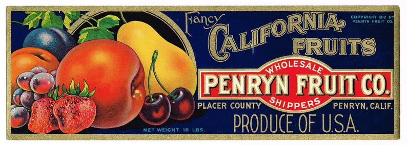 Original Vintage Fruit Crate Label 1930s Penryn Placer County California Pear Grape Peach Plum Ch... | Etsy (US)