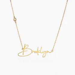 Belle Custom Name Necklace with Diamond - 14k Solid Gold | Oak & Luna (US)