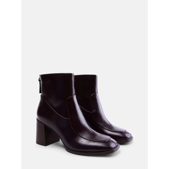 Free Assembly Women's Faux Leather Block Heel Booties | Walmart (US)