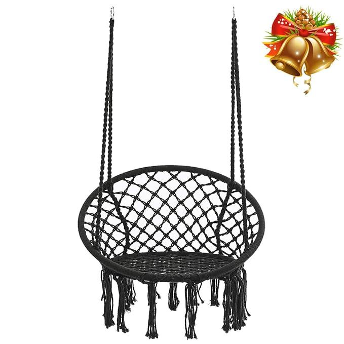 KINGSO Hammock Chair Macrame Swing, Handmade Knitted Hanging Cotton Rope Chair for Indoor/Outdoor... | Amazon (US)