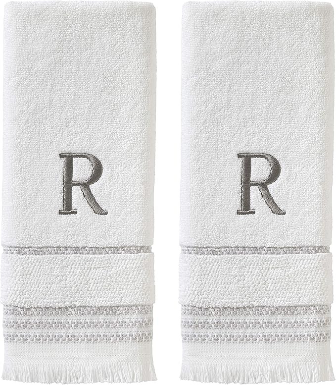 SKL Home Casual Monogram Hand Towel Set, R, 16x26, White 2 Count | Amazon (US)
