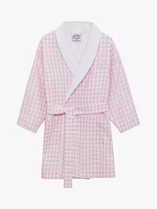 Trotters Original Pyjama Company Kids' Freya Cotton Bathrobe, Pale Pink Gingham/Bunny | John Lewis (UK)