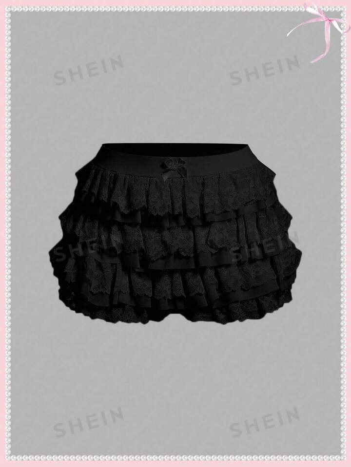 SHEINNeu White Summer Shorts Balletcore  Sweet Bow Kawaii  Coquette Mesh Contrast Lace Ruffle Tri... | SHEIN