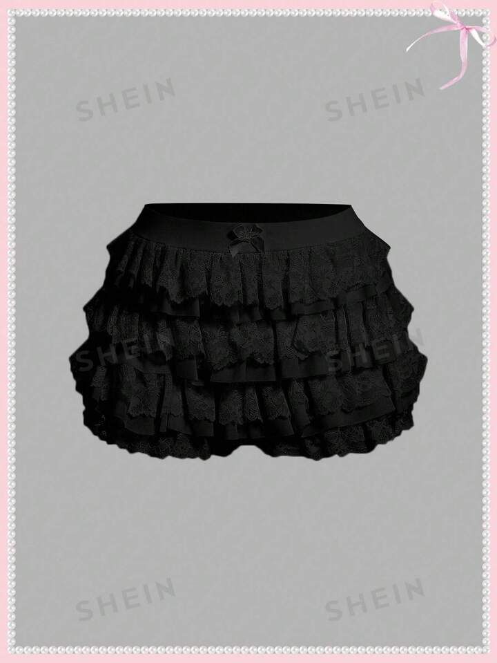 SHEINNeu White Summer Shorts Balletcore  Sweet Bow Kawaii  Coquette Mesh Contrast Lace Ruffle Tri... | SHEIN