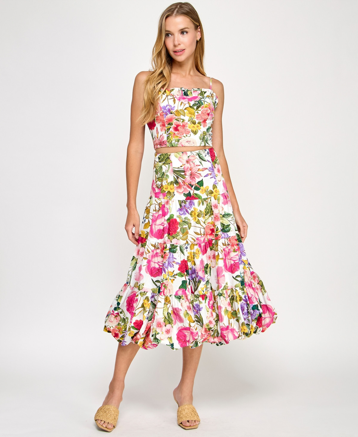 Juniors' 2-Pc. Floral-Print Cotton Dress Set, Created for Macy's - White Multi | Macy's