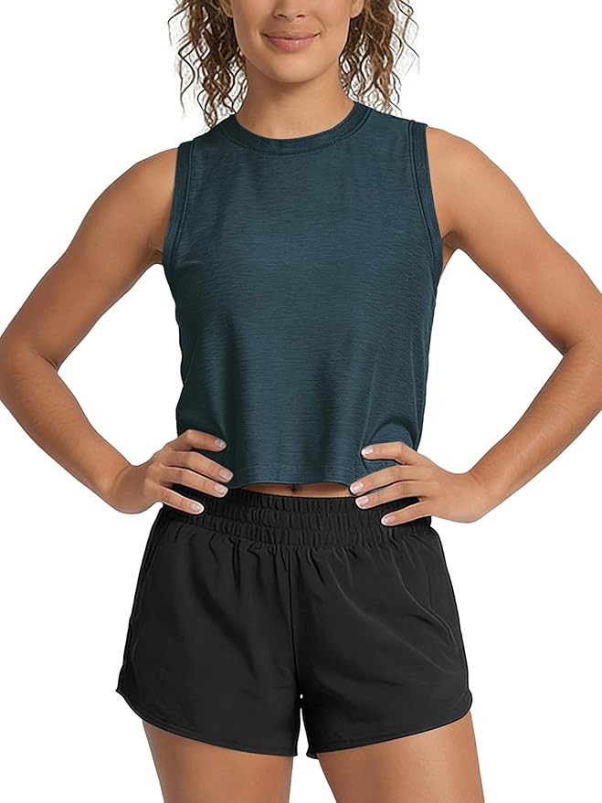 ODODOS Women's Performance Crop Tank Ultra Soft odSTRATUM Tech Sleeveless Cropped Tee Shirts High... | Amazon (US)