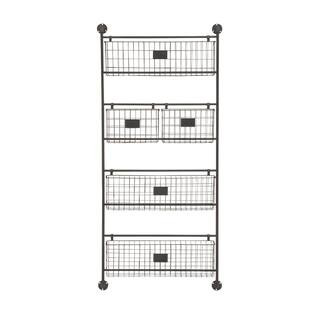 Litton Lane Black Wall Mounted Magazine Rack Holder with Suspended Baskets and Label Slots 58624 ... | The Home Depot