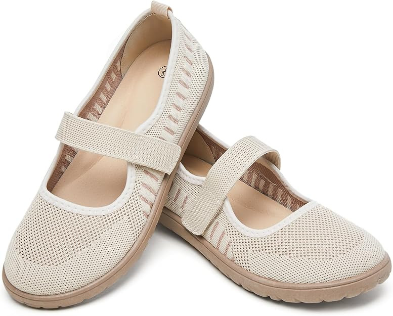 Wide Toe Box Flats Shoes Women Knit Ballet Flats Mary Jane Dress Flat Wide Width Walking Shoes Sl... | Amazon (US)