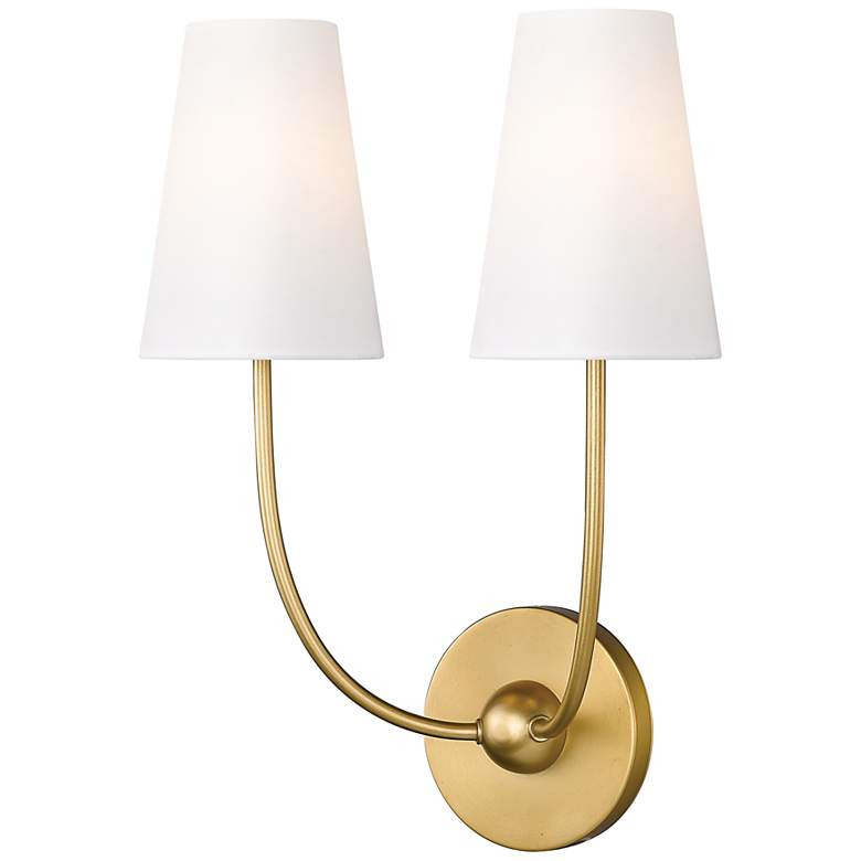 Z-Lite Shannon 17" High 2-Light Rubbed Brass White Shade Wall Sconce - #820J9 | Lamps Plus | Lamps Plus