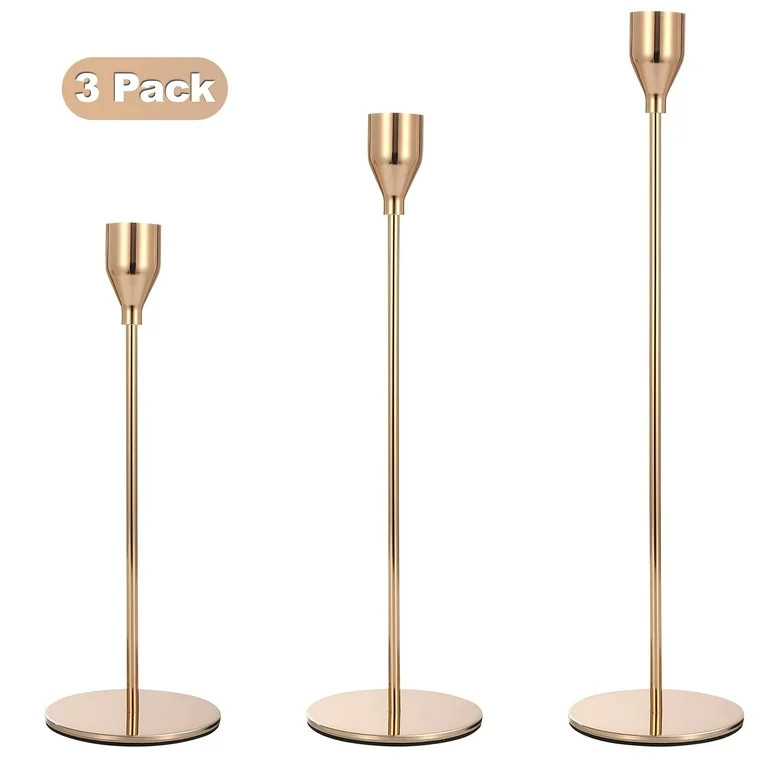 Aovky Candle Holder Set of 3, Metal Gold Taper Candle Holders Decorative Candlestick Holders for ... | Walmart (US)