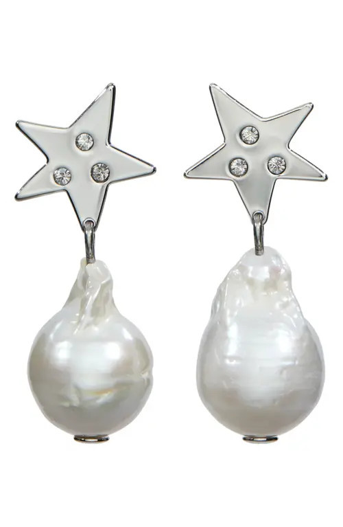 Tory Burch Star Cultured Pearl Drop Earrings in Tory Silver/pearl/crystal at Nordstrom | Nordstrom