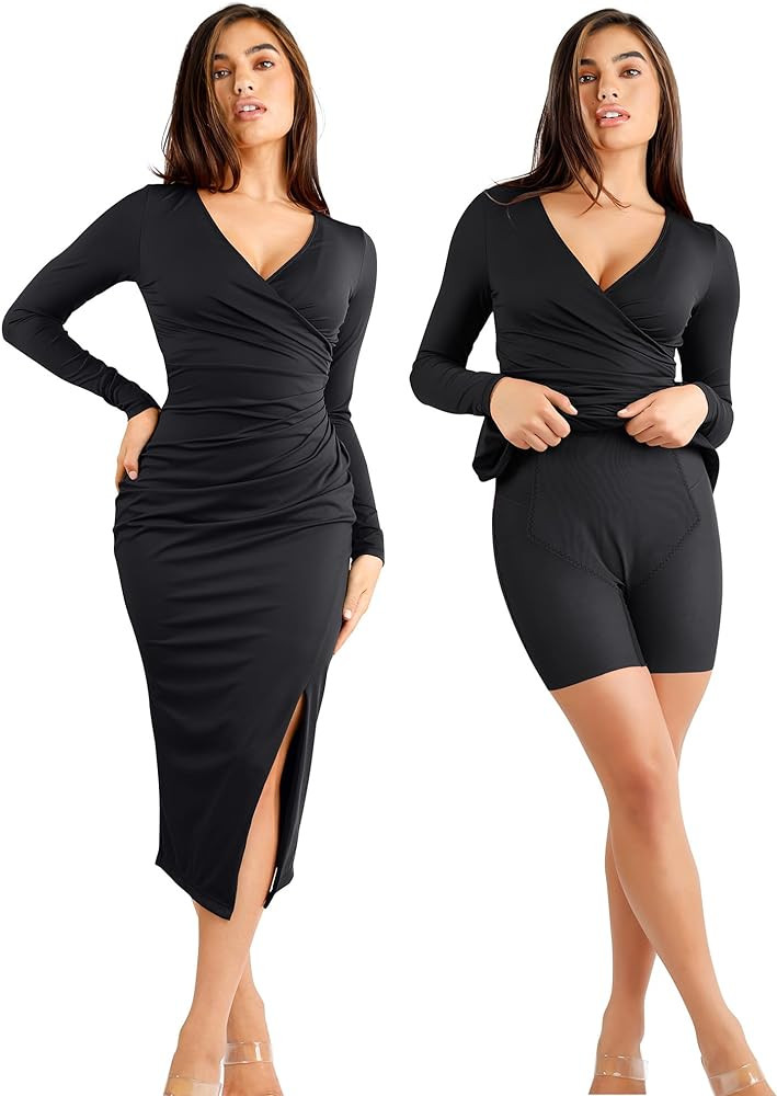 Ruched Shaper Dress with Build in Shapewear Formal Dress for Women Bodycon Midi Dresses for Women... | Amazon (US)