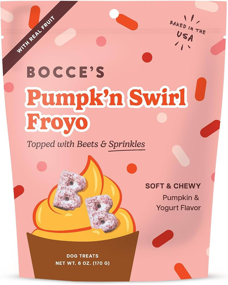 Bocce's Bakery Pumpk'n Swirl Froyo Dipped Soft & Chewy Dog Treats, 6 oz | Amazon (US)