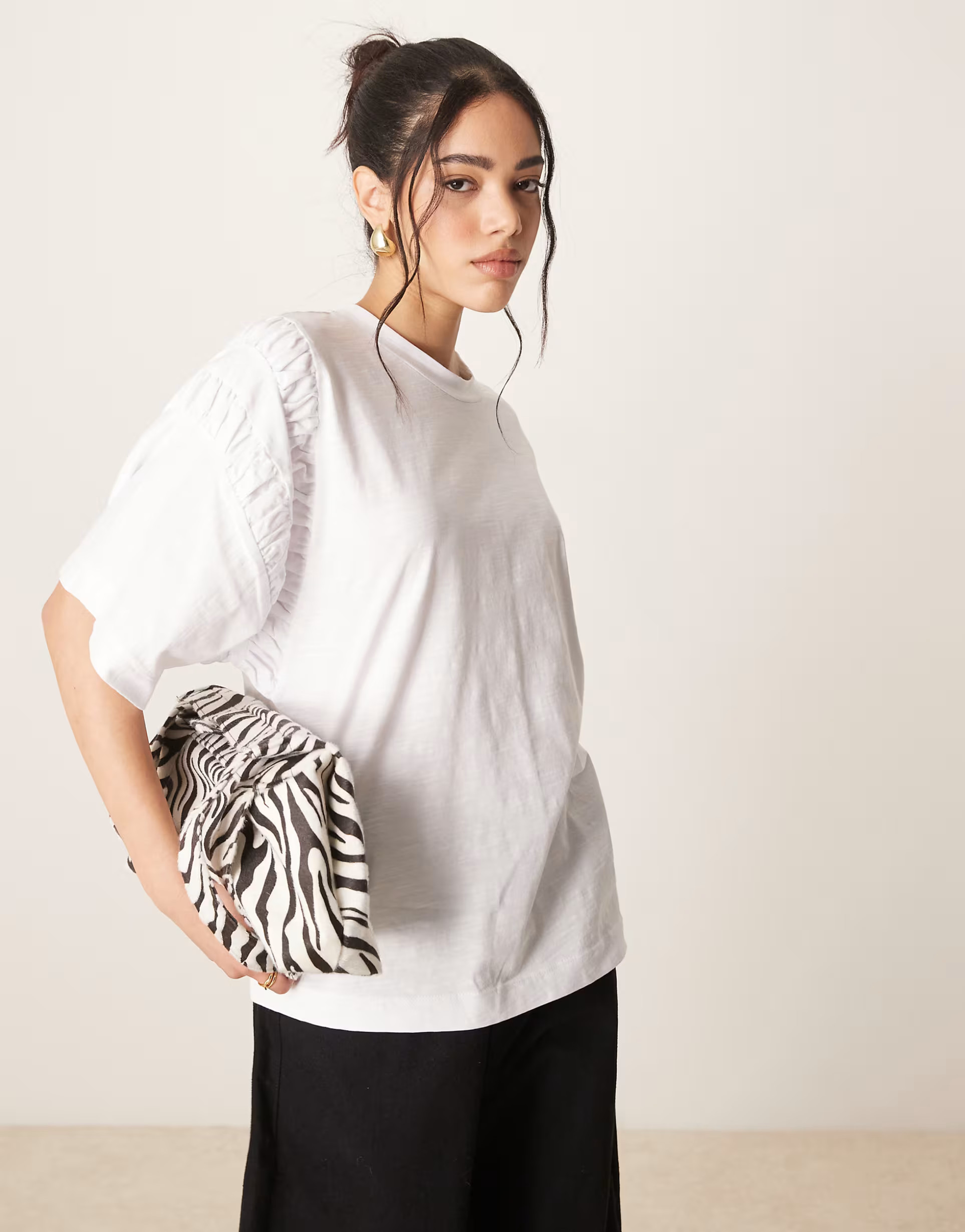 ASOS DESIGN oversized t-shirt with ruched sleeve detail in white | ASOS | ASOS (Global)