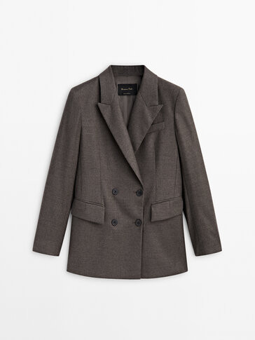 Melange wool blend double-breasted suit blazer | Massimo Dutti US