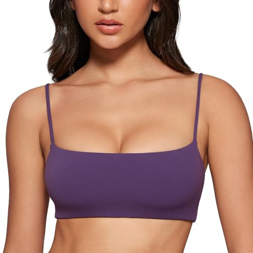 INGIA Women's Square Neck Sports Bra Spaghetti Strap Padded Cami Yoga Wireless Square Back Workout Bra Crop Top Mid-Night Purple X-Large | Amazon (US)
