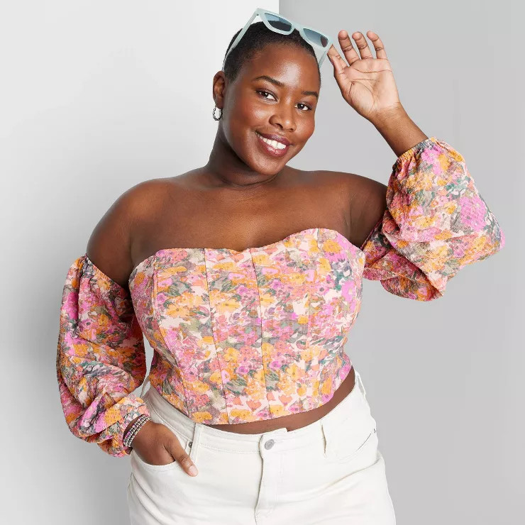 Women's Balloon Long Sleeve Off the Shoulder Corset Top - Wild Fable™ | Target