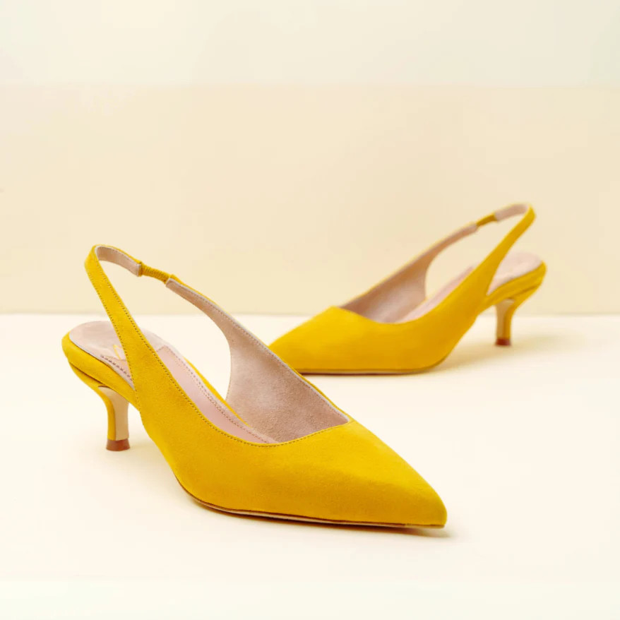 Sassy Saffron Suede Slingback Kitten Heel | ALLY Shoes
