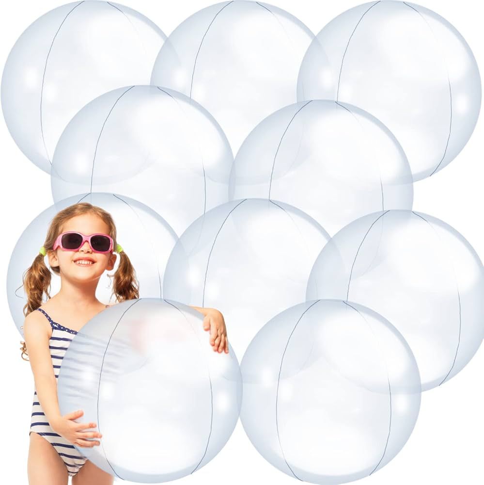 Qiuttnqn 10 Pieces Inflatable Clear Beach Ball,16 inch Inflatable Clear Balloons,Transparent Swim... | Amazon (US)