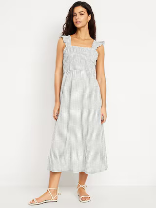 Fit &amp;amp; Flare Smocked Gingham Midi Dress | Old Navy | Old Navy (US)