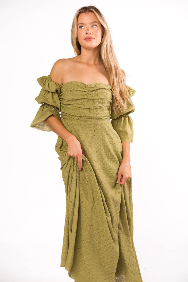 Corrine Tiered Sleeve Maxi Dress with Pockets in Clover Green - Bump F | Worth Collective