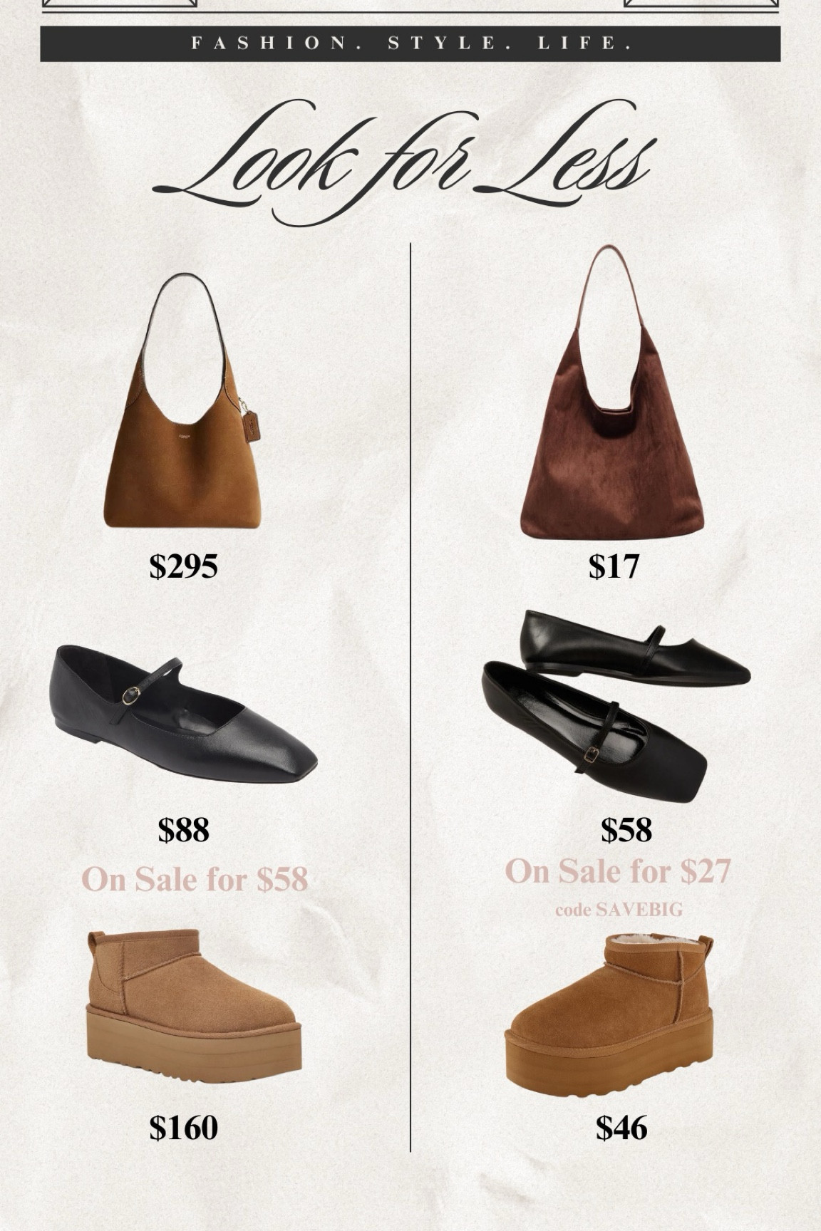 Suede bag, trendy ballet flat Mary Jane’s, and Ugg boot look for less this fall 

#LTKFallSale #LTKSeasonal