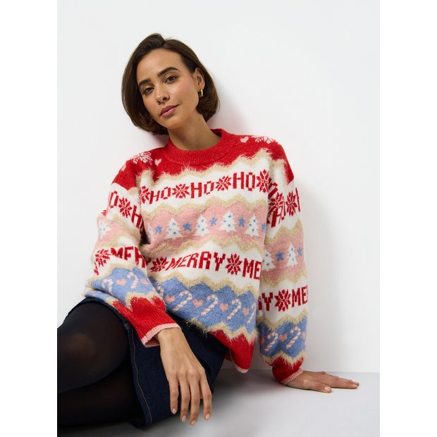 Red Merry Slogan Sparkle Christmas Jumper 16 | Tu Clothing