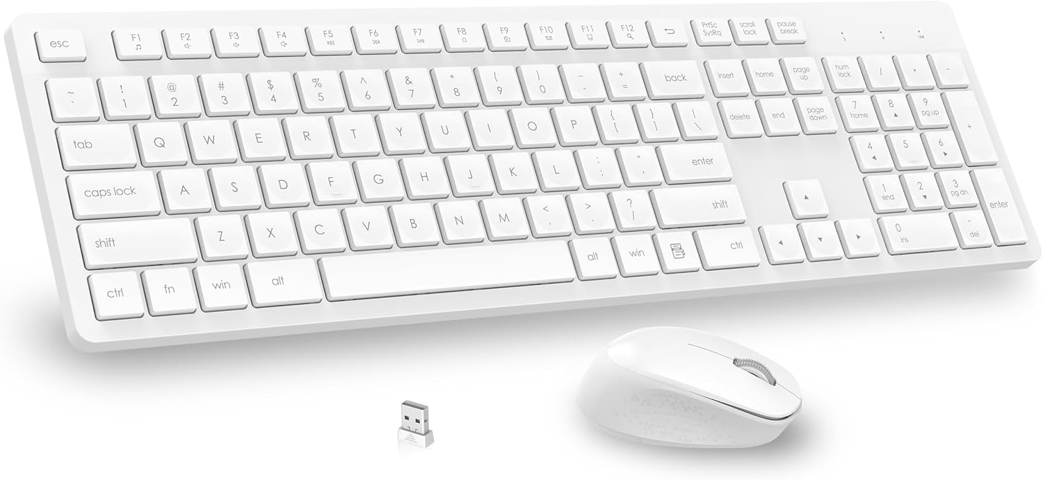 LeadsaiL White Wireless Keyboard and Mouse Combo, Full-Sized Ergonomic Computer Keyboard, 2.4GHz ... | Amazon (US)
