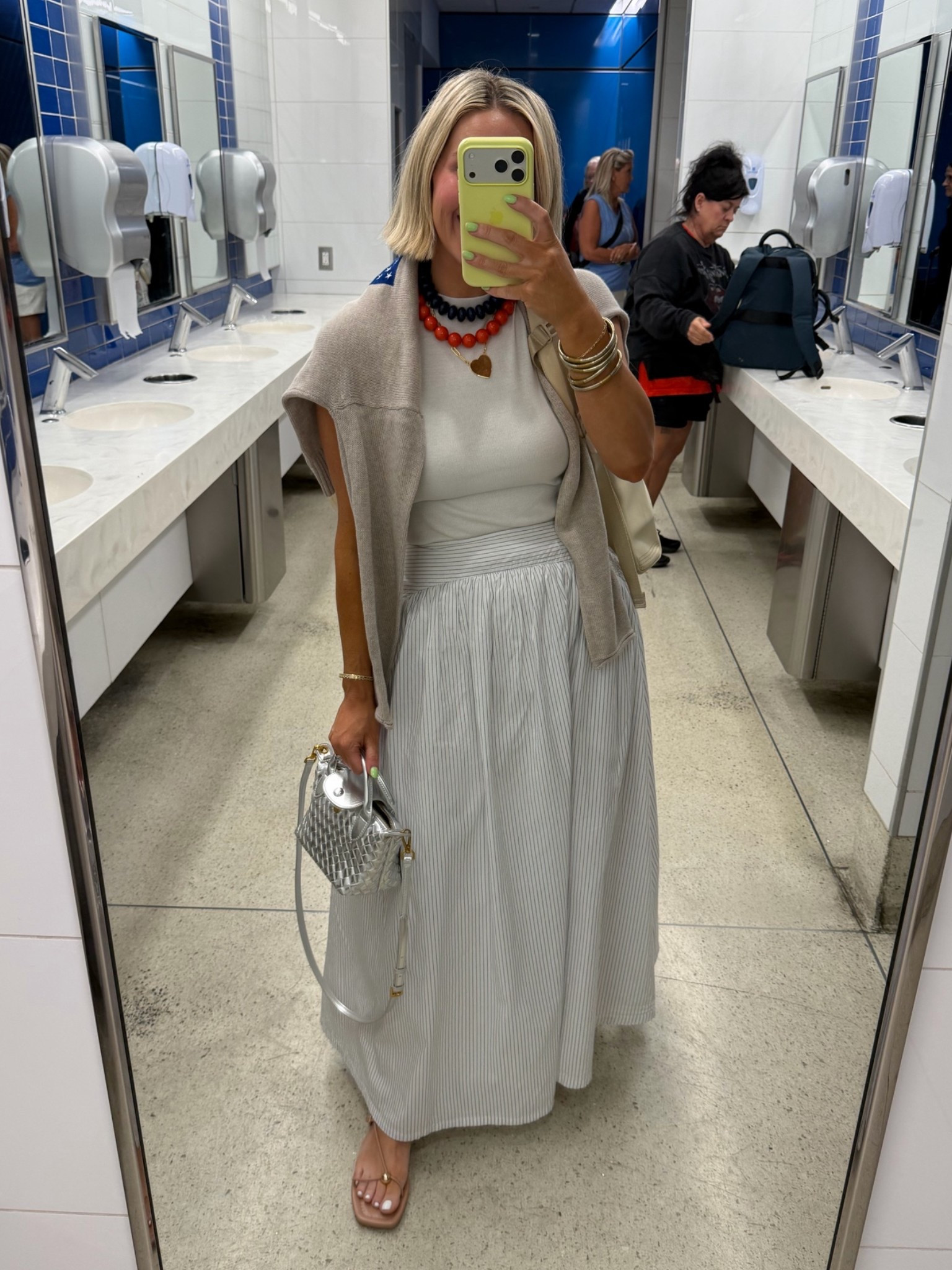 Airport / travel day fit 
Target top size small
Belk skirt but only available in stores, size small and linking similar
Ardire sweater size small(use code Bobbi10)
Sandals Amazon and linking necklaces that are similar! Red is Avara but sold out and navy is by the Katie Kollective on Instagram but can’t link

#LTKPetite #LTKootd