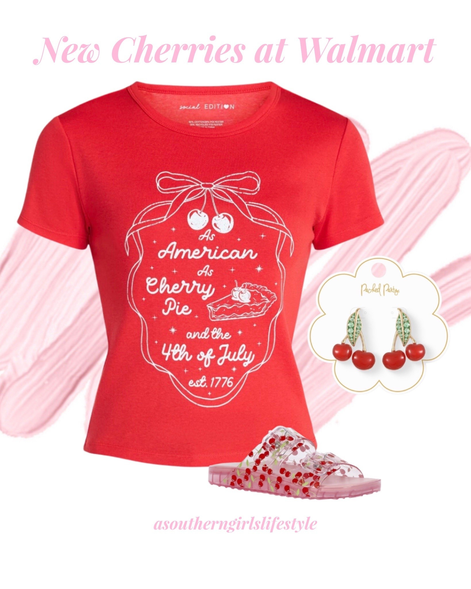 New Cherry Finds at Walmart 

American Pie Cherry Graphic Tee - so cute for sleeping, lounging or wearing around all summer to celebrate America’s birthday! 
Cherry Earrings & Cherry Jelly 2 Strap Slide Sandals

Memorial Day Outfit. Summer Outfits. July 4th. Fourth of July

#LTKootd #LTKSeasonal #LTKgrwm