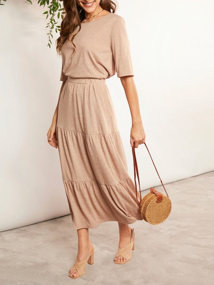 SHEIN LUNE Solid Tee & Ruffle Hem Skirt | SHEIN