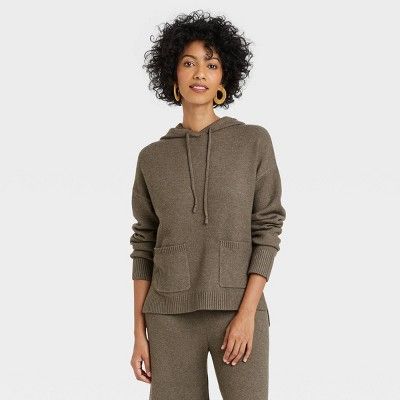 Women&#39;s Crewneck Hooded Pullover Sweater - A New Day&#8482; Brown S | Target