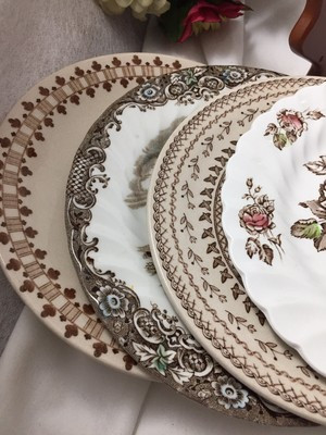 4 Vintage Mismatched Ironstone China Dessert  Plates Brown Transferware #101t | eBay US