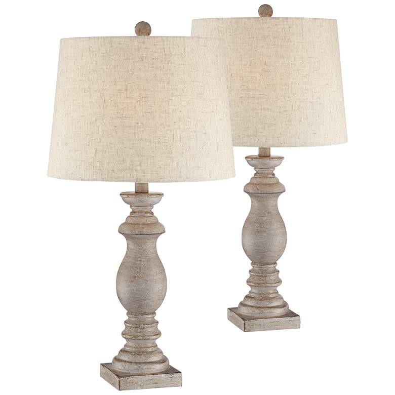 Regency Hill 26 1/2" High White-Washed Faux Wood Table Lamps Set of 2 - #55M18 | Lamps Plus | Lamps Plus