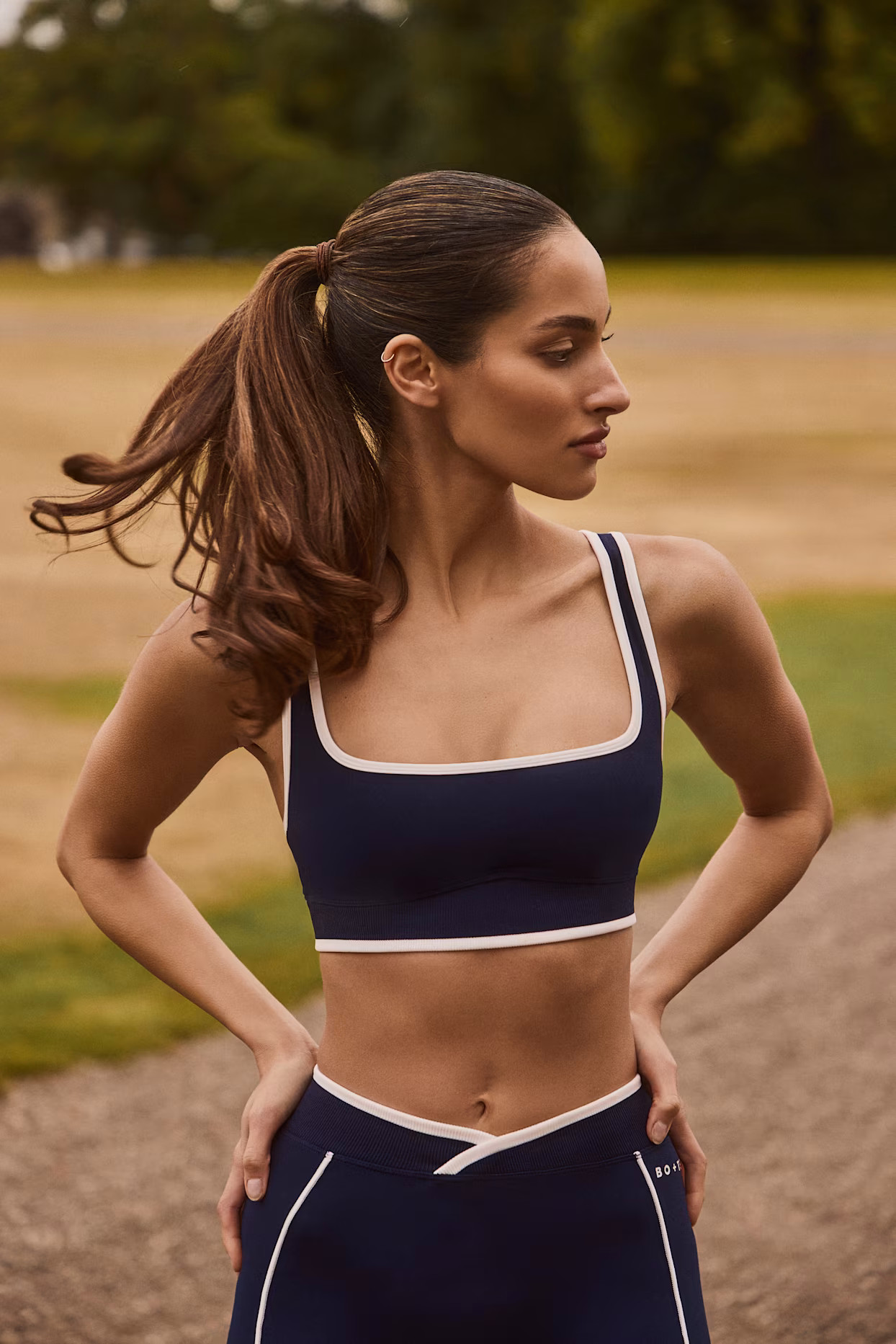 Soft Active Contrast Sports Bra in Classic Navy | Oh Polly