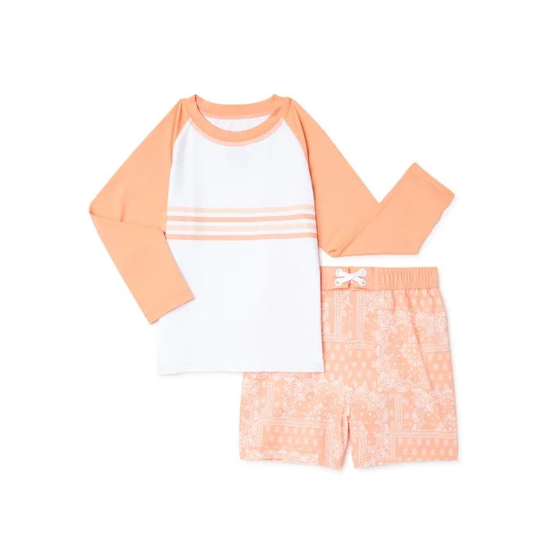Wonder Nation Toddler Boy Long Sleeve Rashguard Swim Set, Sizes 12M-5T | Walmart (US)