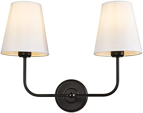 Passica Decor 2 Light Modern Armed Sconce with 2pcs Flared White Fabric Shade Double Sconce for B... | Amazon (US)