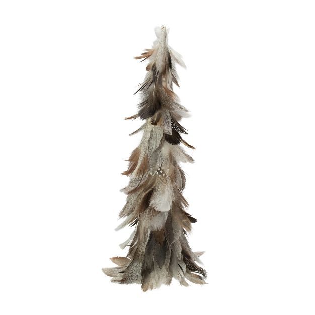 Northlight 15.5" Brown and Gray Feather Layered Cone Tree Christmas Decoration | Target