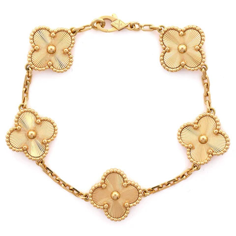 Vintage Alhambra 5 Motifs Bracelet Guilloche 18K Yellow Gold | Rebag