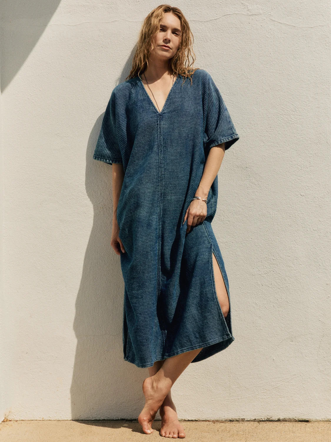bleached indigo open weave caftan | imogene + willie