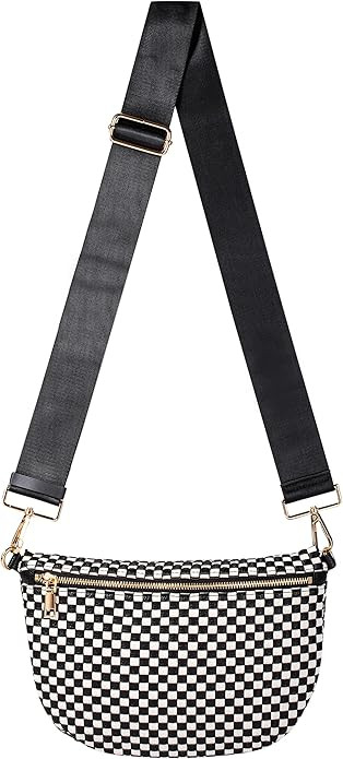Woven Crossbody Bag for Women, Checkered PU Bum Bag Sling Purse with Adjustable Strap for Travel,... | Amazon (US)