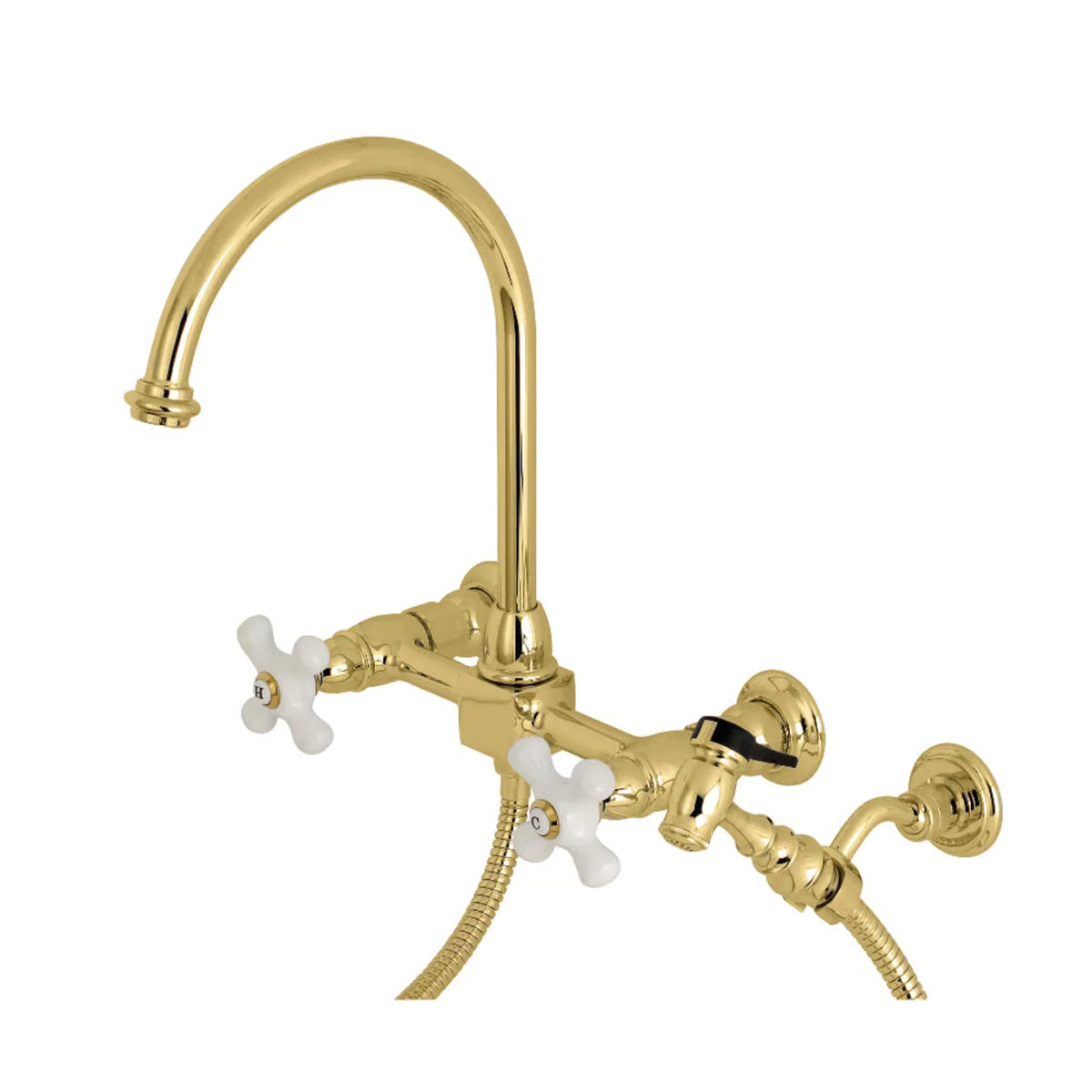 Kingston Brass Restoration Double-Handle 3-Hole Wall-Mount Bridge Kitchen Faucet with Brass Spray... | Wayfair North America