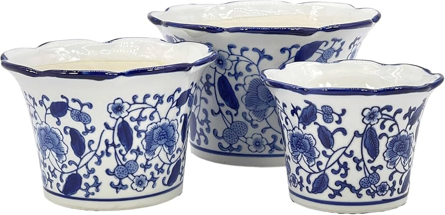 Galt International Blue & White Floral Porcelain Ceramic Decorative Flower Pot 8"/6"/4.5" Garden ... | Amazon (US)