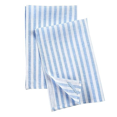 Solino Home Sky Blue and White Linen Kitchen Towels Set of 2-100% Pure Linen Amalfi Stripe Kitchen/Tea Towels 17 x 26 Inch - Machine Washable and Handcrafted from European Flax | Amazon (US)