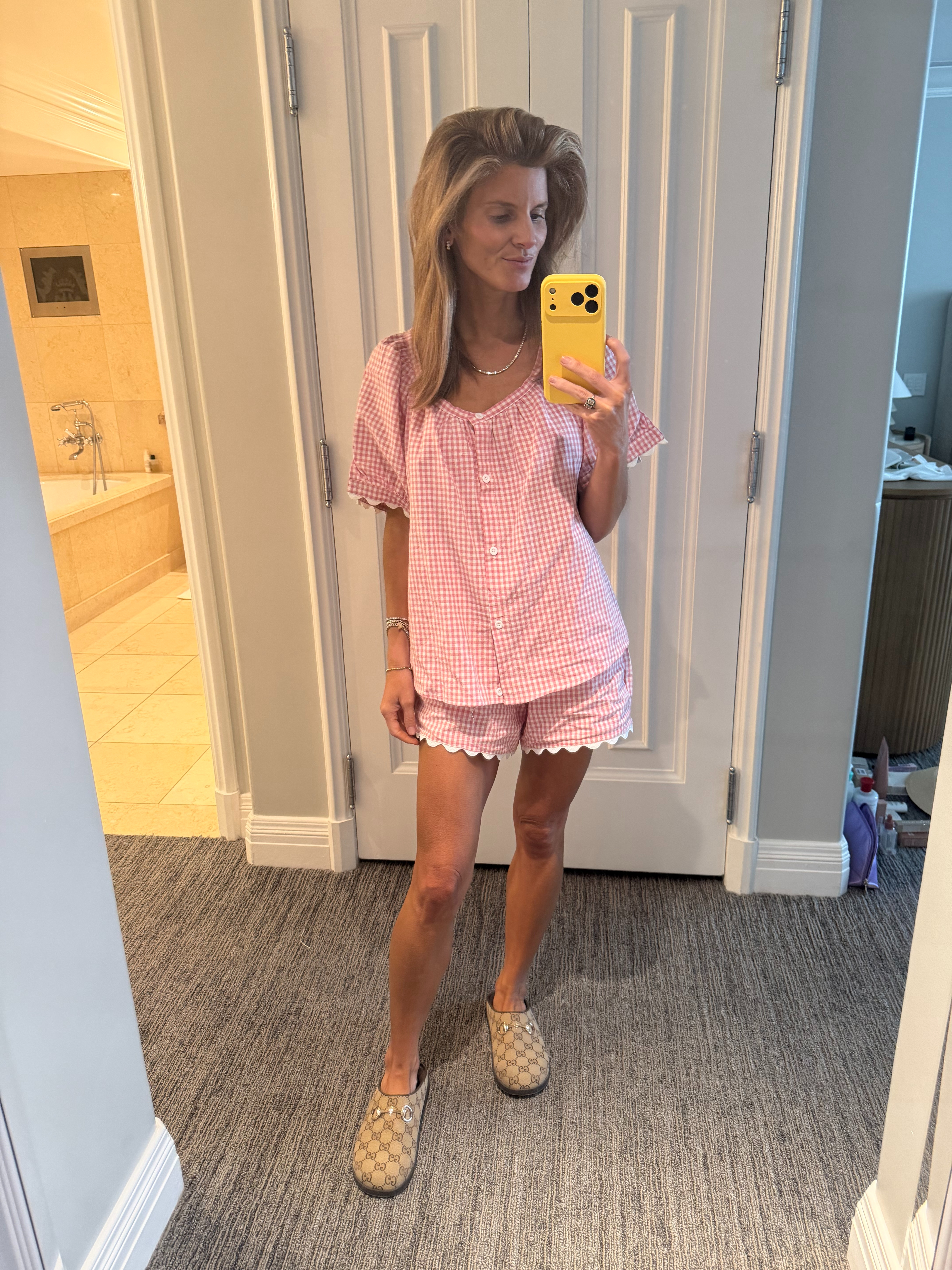 Amazon pink gingham lounge set (wearing smallest size) 

 