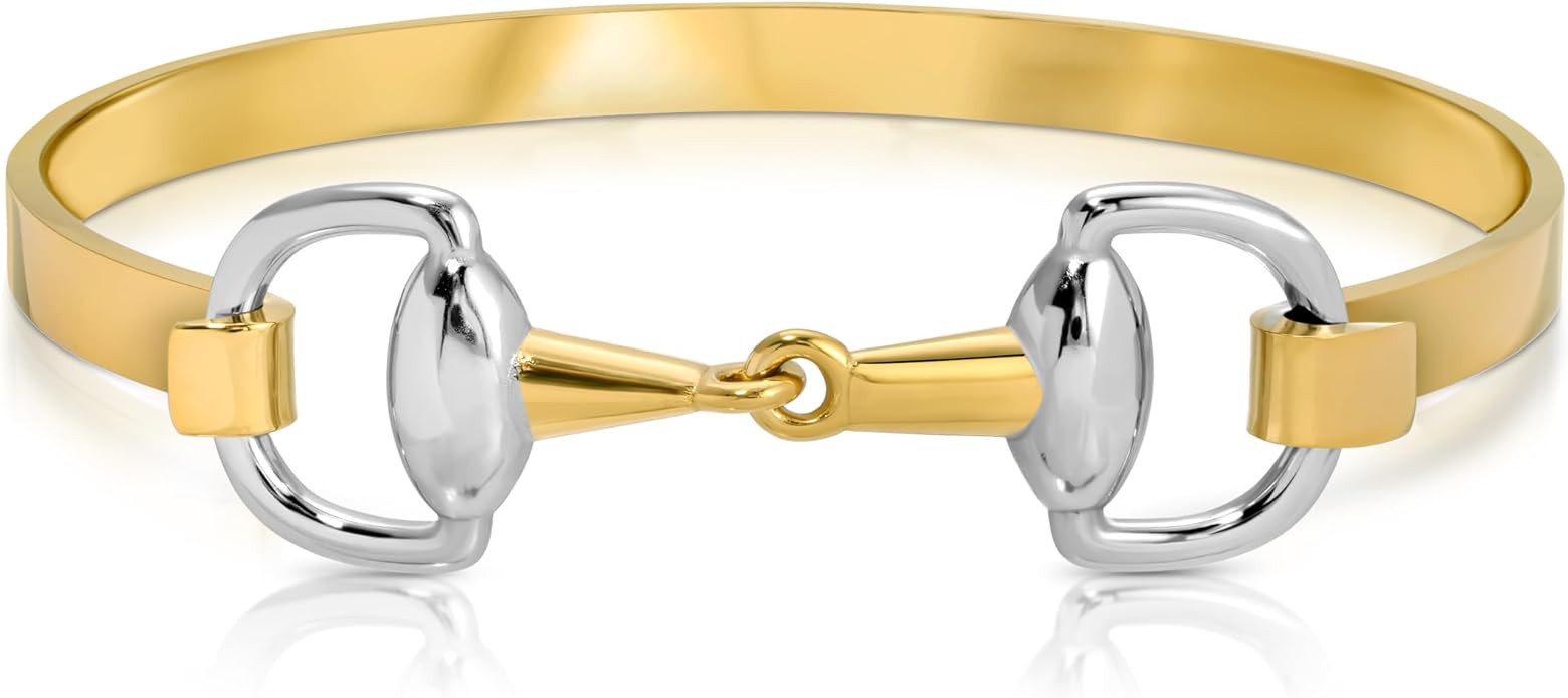 Minimalist Horse Bit Bangles in Silver, 18K Gold, 18K Rose Gold & White Gold Plated – Stackable... | Amazon (US)