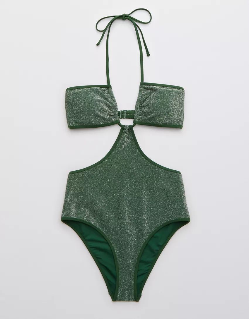 Aerie Shine Cutout Halter One Piece Swimsuit | American Eagle Outfitters (US & CA)